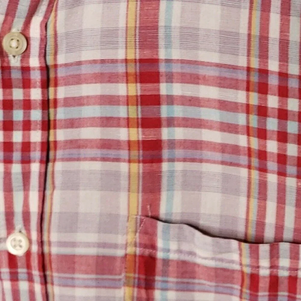 Banana Republic Mens Red Plaid Linen Blend Long Sleeve Button Down Shirt XL